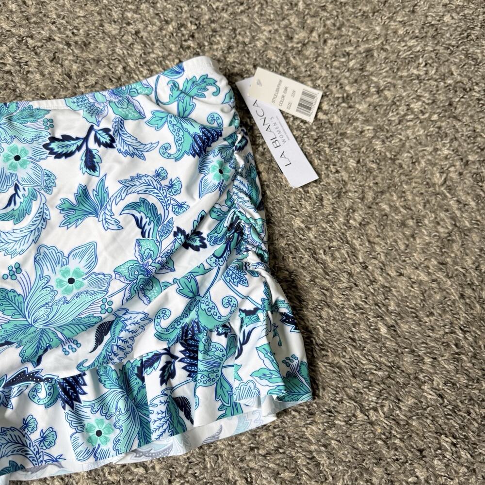 La Blanca 22W Plus Tranquility Palm Skirted Swim Bottom White Aquamarine NEW - Picture 4 of 5
